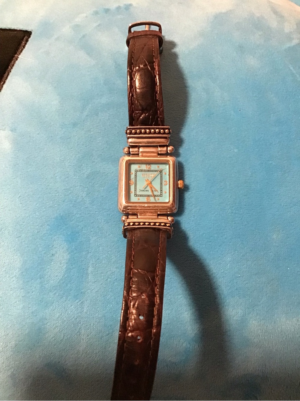 Women's ECCLISSI 925 Dial Watch with Brown Leather Strap and Turquoise Face